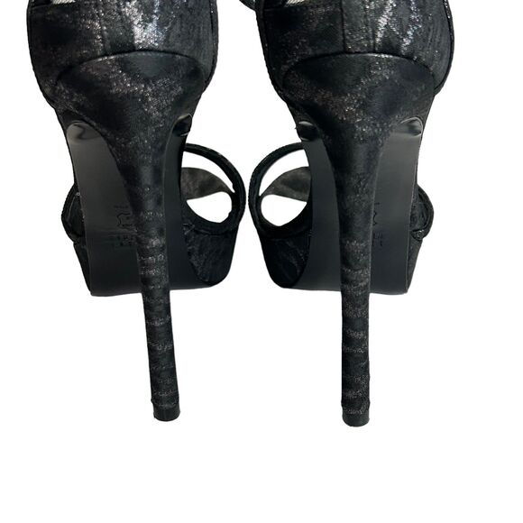 STUART WEITZMAN Heels Womens 8.5M Black Platform Ankle Strap Glitter Tizyou - Picture 10 of 12